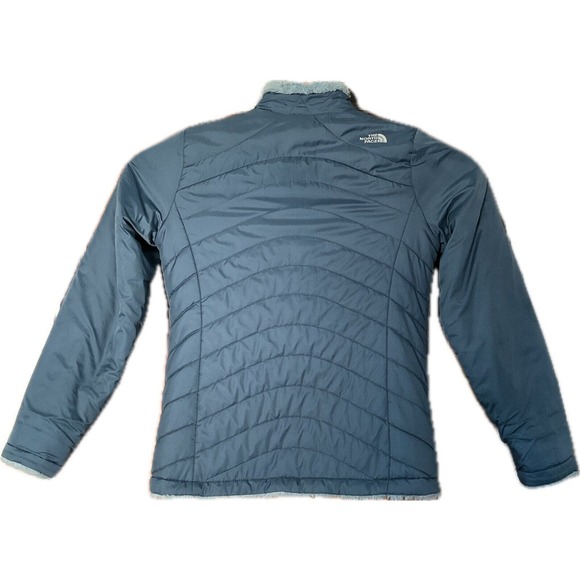 North Face Reversible Fleece Jacket Womens Medium Blue Full Zip Sherpa Fleece - Picture 4 of 6